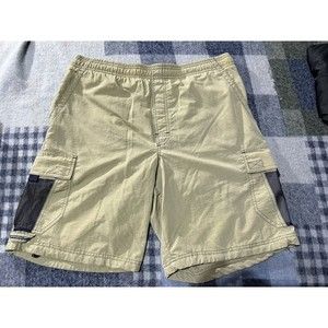 Speedo Men's Tan/Black Mesh Cargo Pocket Style‎ Lined Swim Trunks, Size Medium